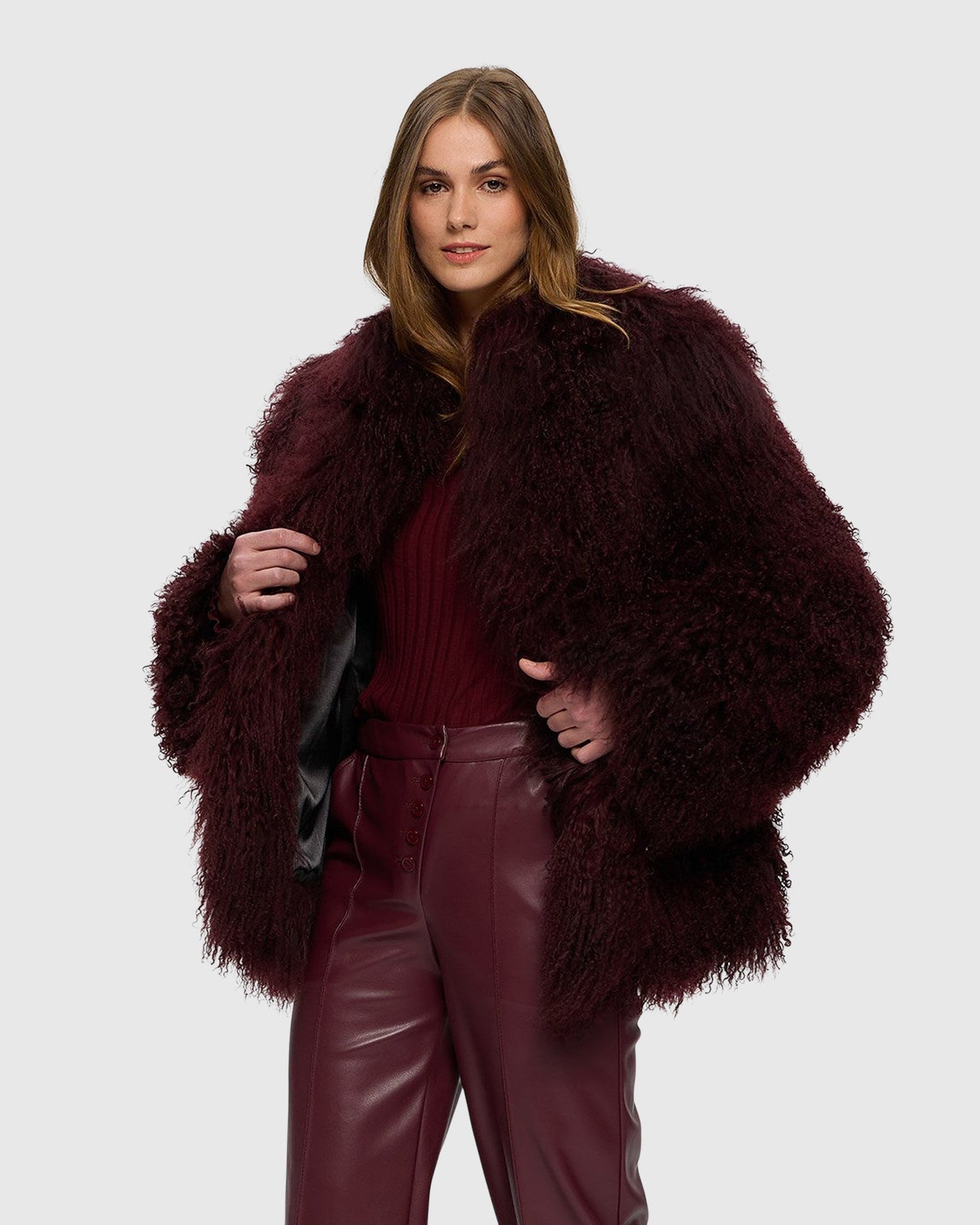 Select Mongolian Goat Jacket | Burgundy