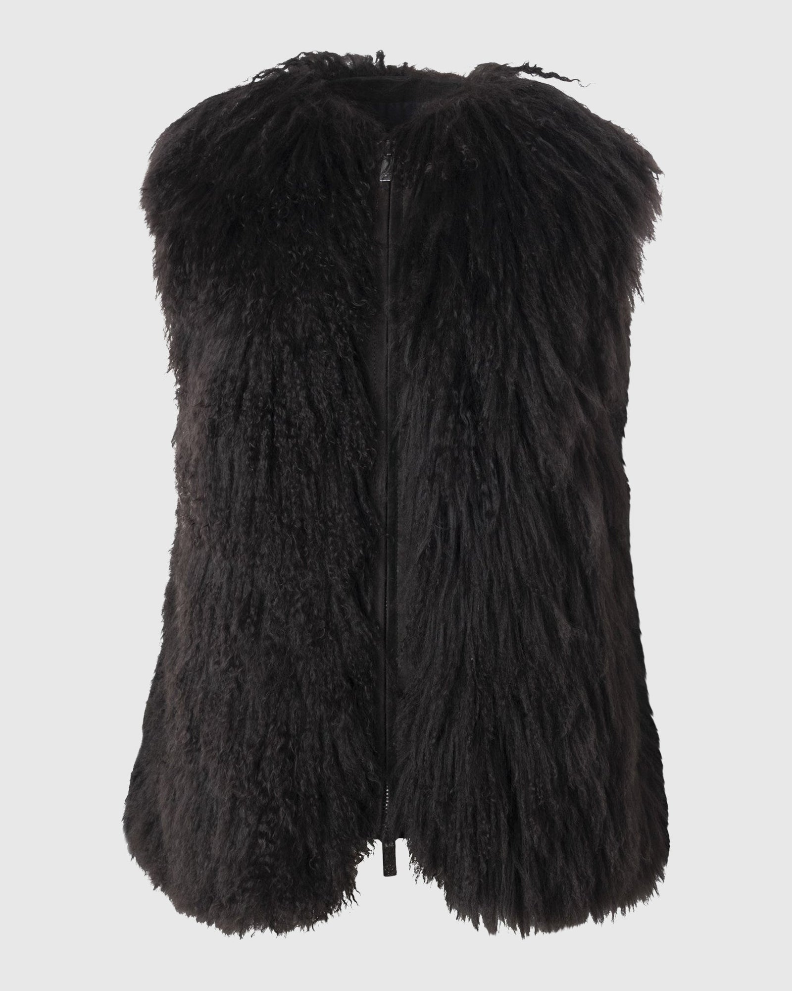 Select Mongolian Goat Zip Vest | Brown