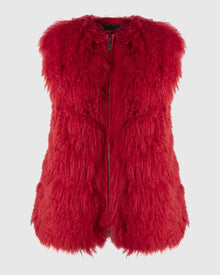 Select Mongolian Goat Zip Vest | Red