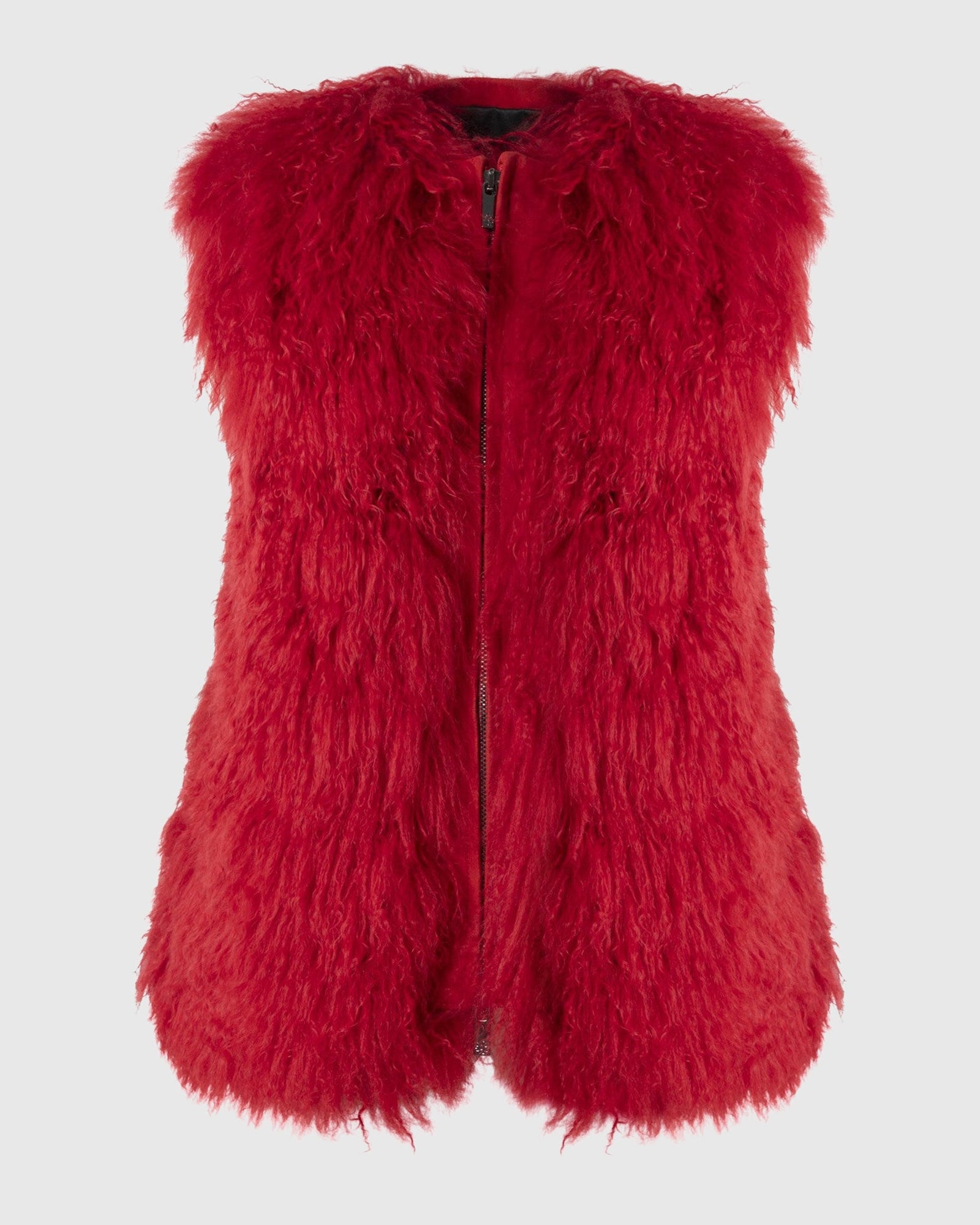 Select Mongolian Goat Zip Vest | Red