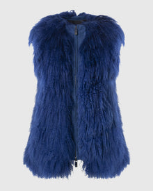 Select Mongolian Goat Zip Vest | Royal Blue