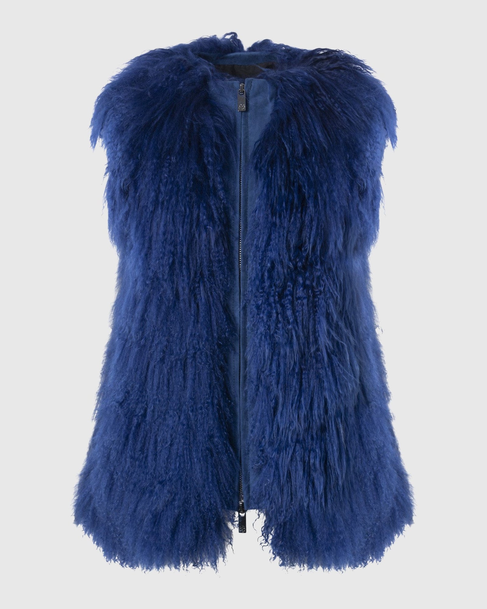 Select Mongolian Goat Zip Vest | Royal Blue