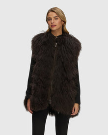 Select Mongolian Goat Zip Vest | Brown