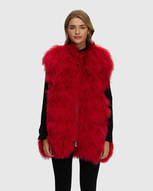 Select Mongolian Goat Zip Vest | Red