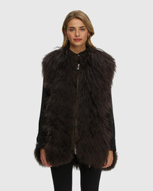 Select Mongolian Goat Zip Vest | Brown