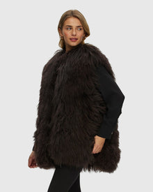 Select Mongolian Goat Zip Vest | Brown