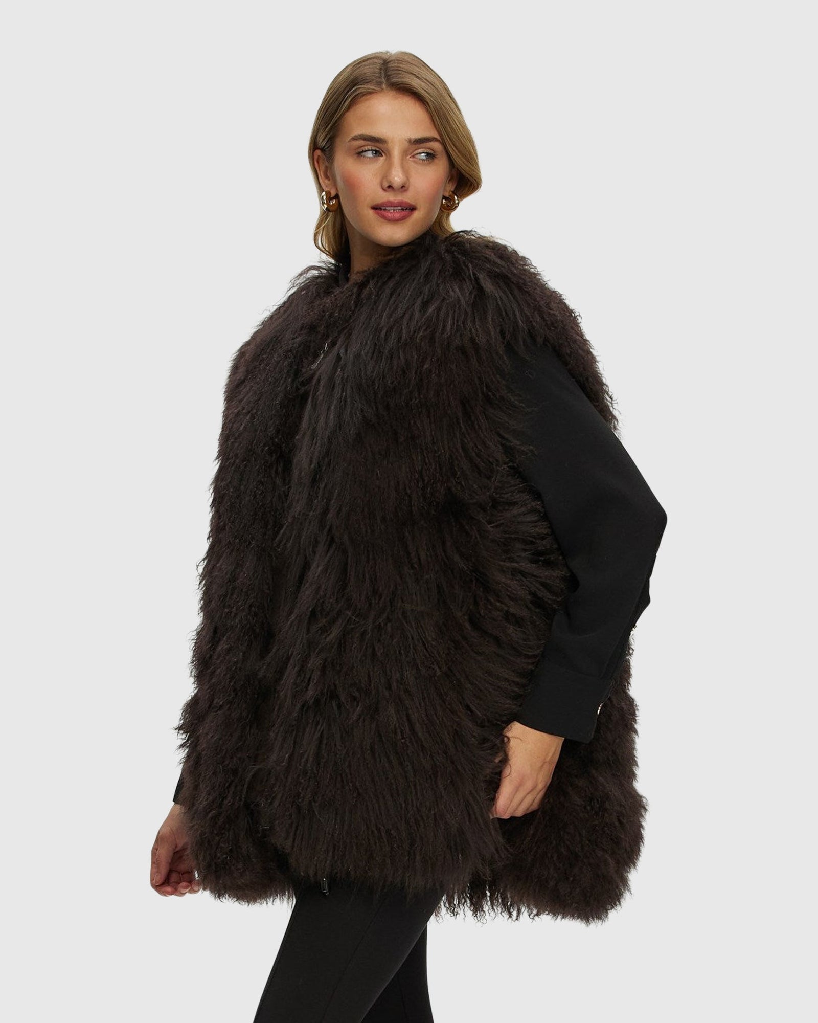 Select Mongolian Goat Zip Vest | Brown