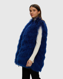 Select Mongolian Goat Zip Vest | Royal Blue