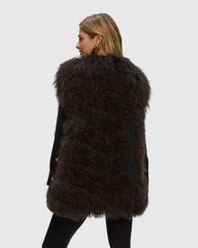 Select Mongolian Goat Zip Vest | Brown