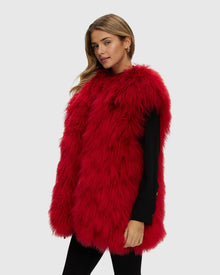 Select Mongolian Goat Zip Vest | Red