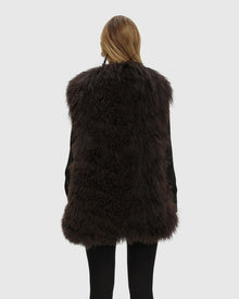 Select Mongolian Goat Zip Vest | Brown