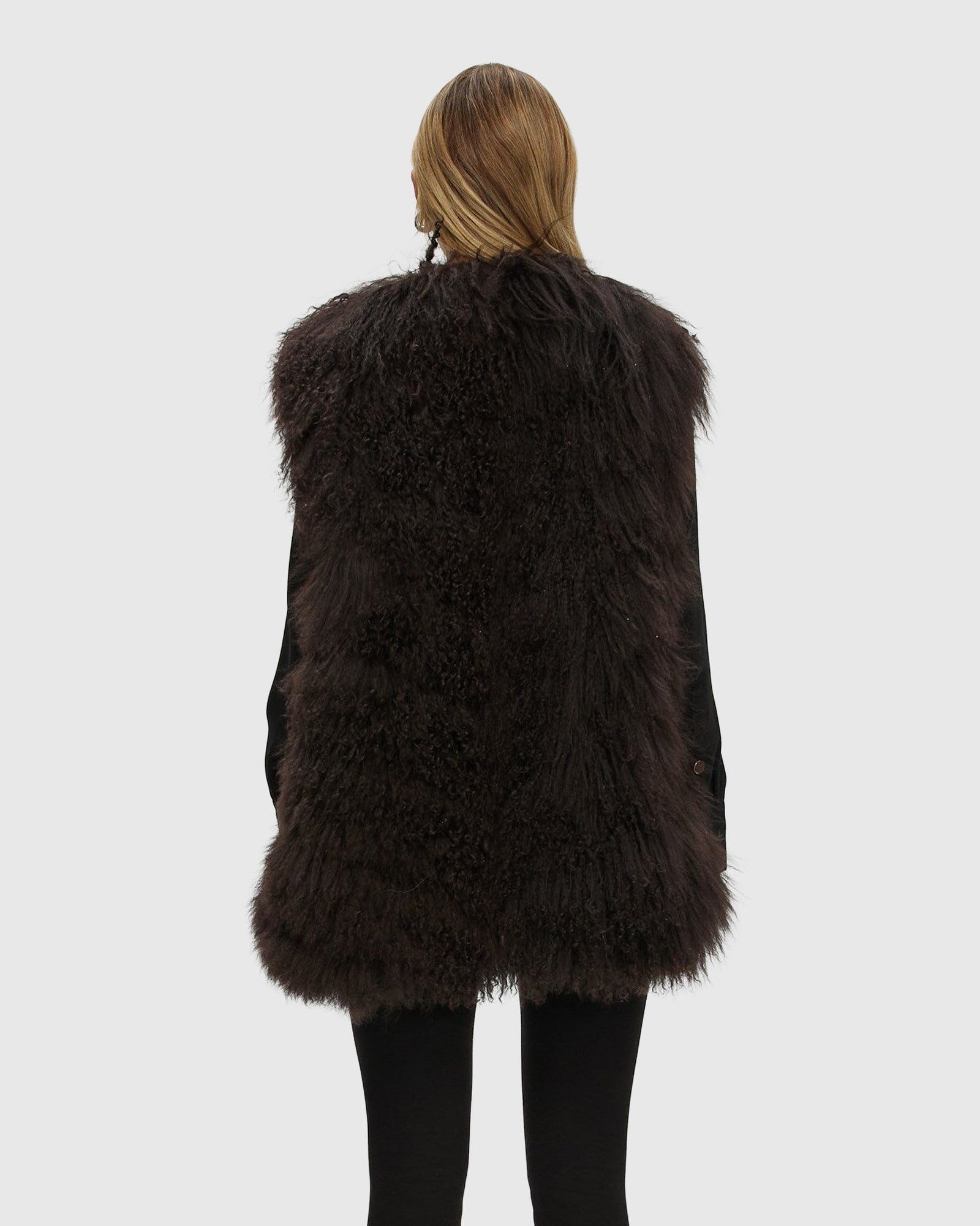 Select Mongolian Goat Zip Vest | Brown