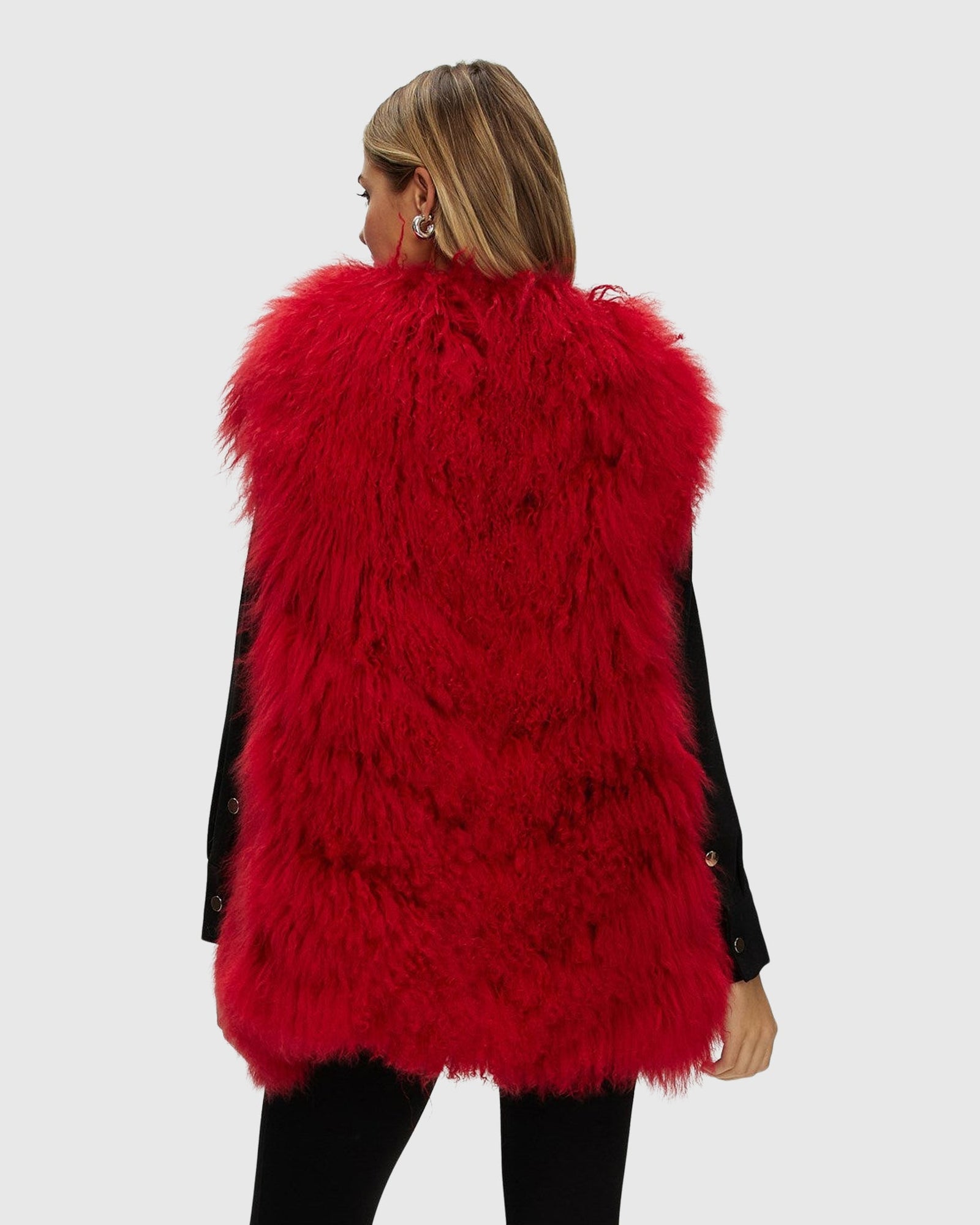 Select Mongolian Goat Zip Vest | Red