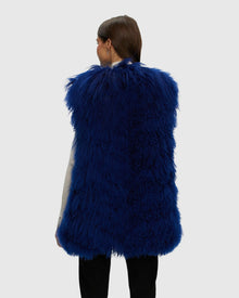 Select Mongolian Goat Zip Vest | Royal Blue