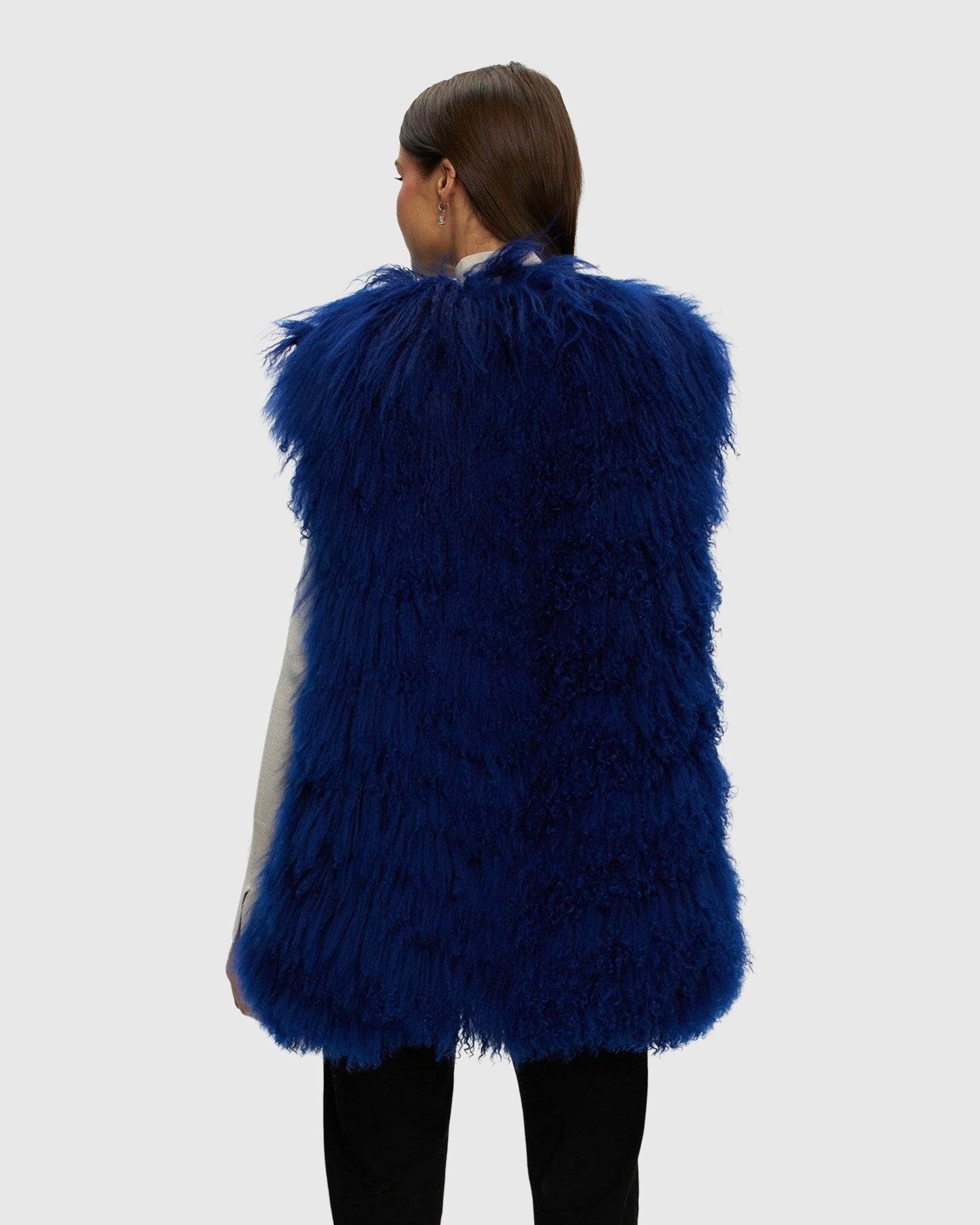 Select Mongolian Goat Zip Vest | Royal Blue