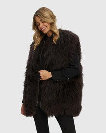 Select Mongolian Goat Zip Vest | Brown