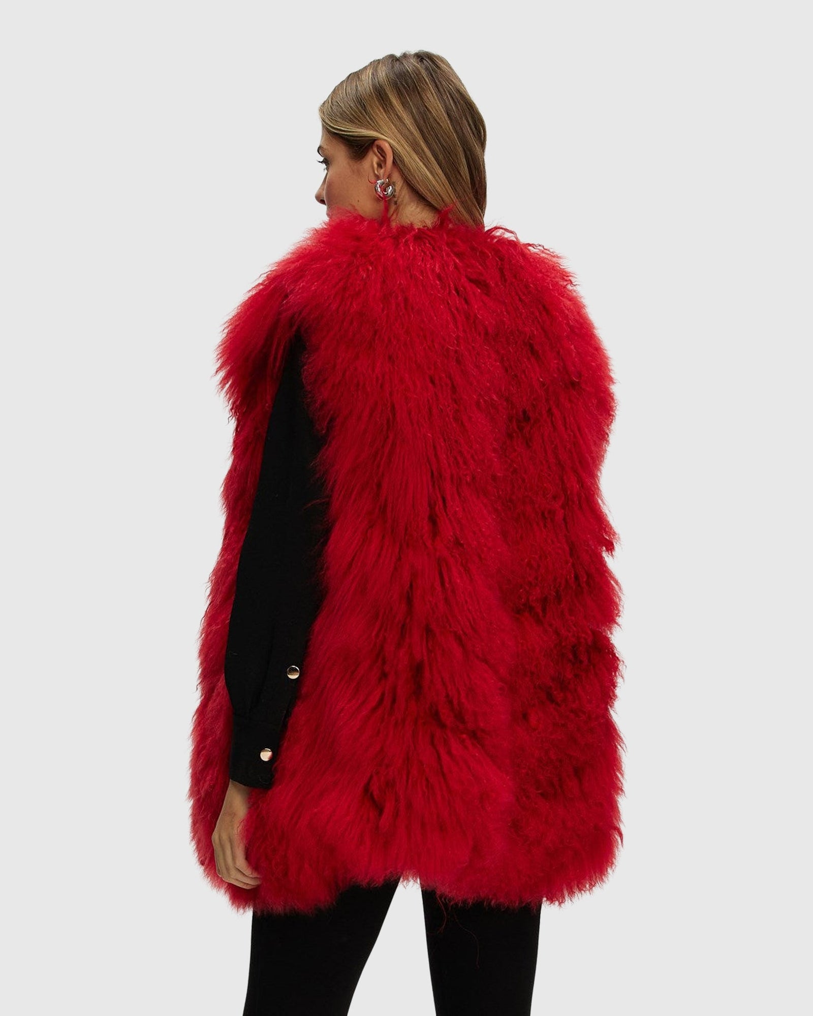 Select Mongolian Goat Zip Vest | Red