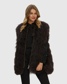 Select Mongolian Goat Zip Vest | Brown