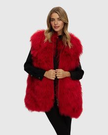 Select Mongolian Goat Zip Vest | Red