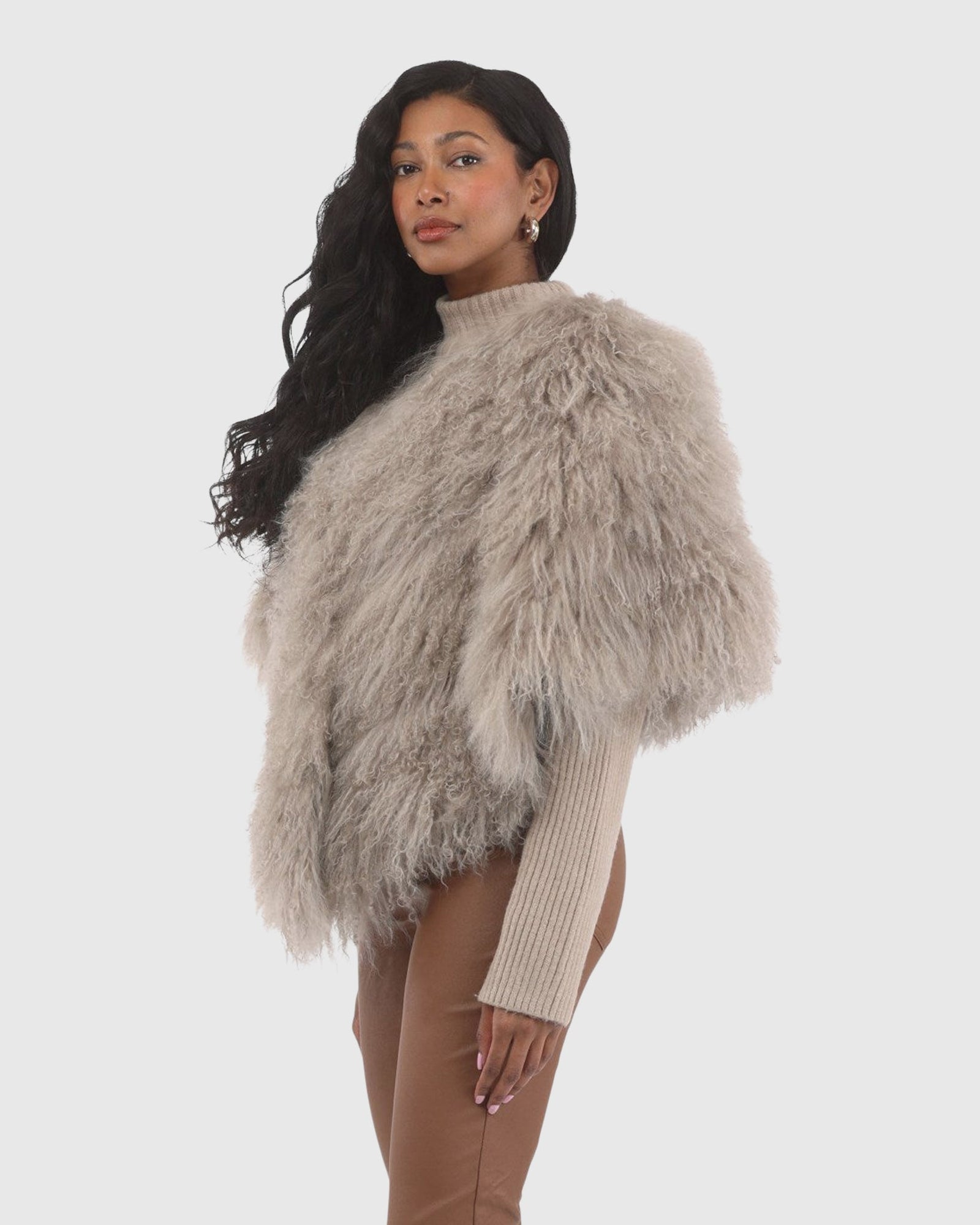 Select Mongolian Lamb Shawl | Silver Blue