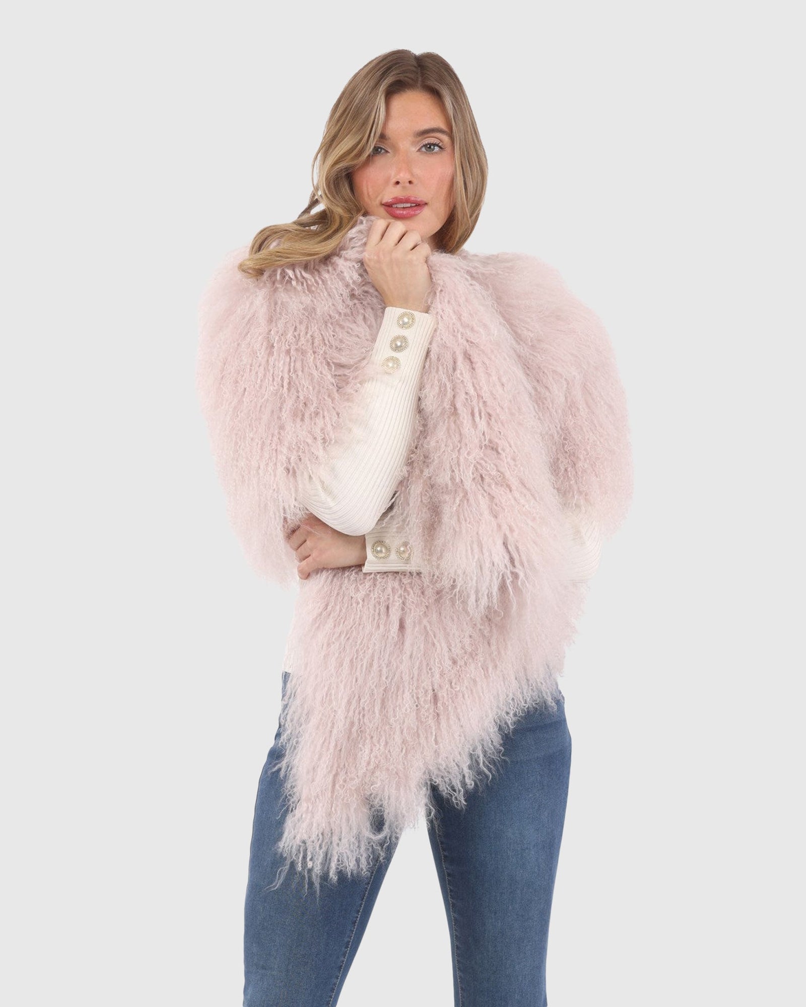 Select Mongolian Lamb Shawl | Pink