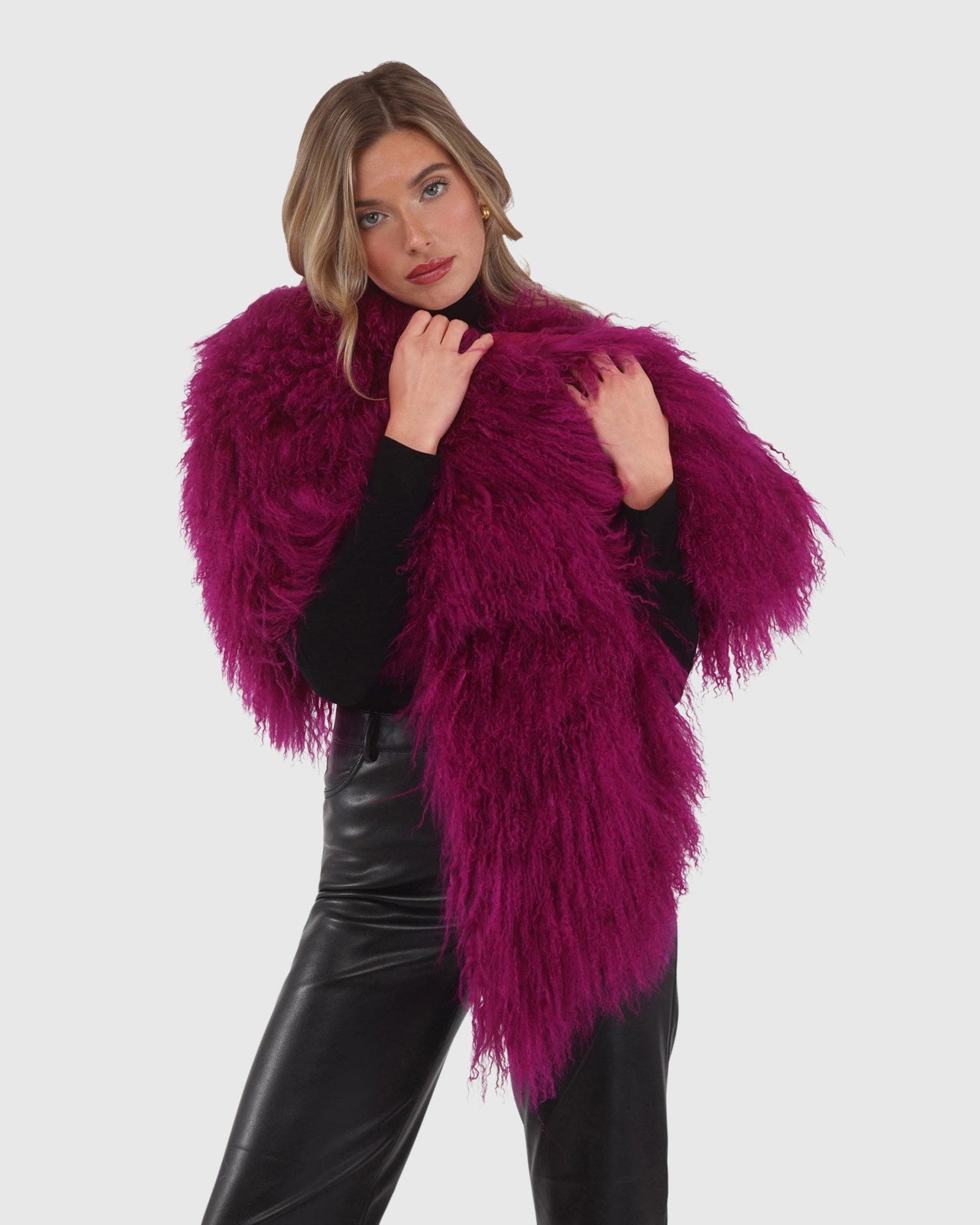 Select Mongolian Lamb Shawl | Fuschia