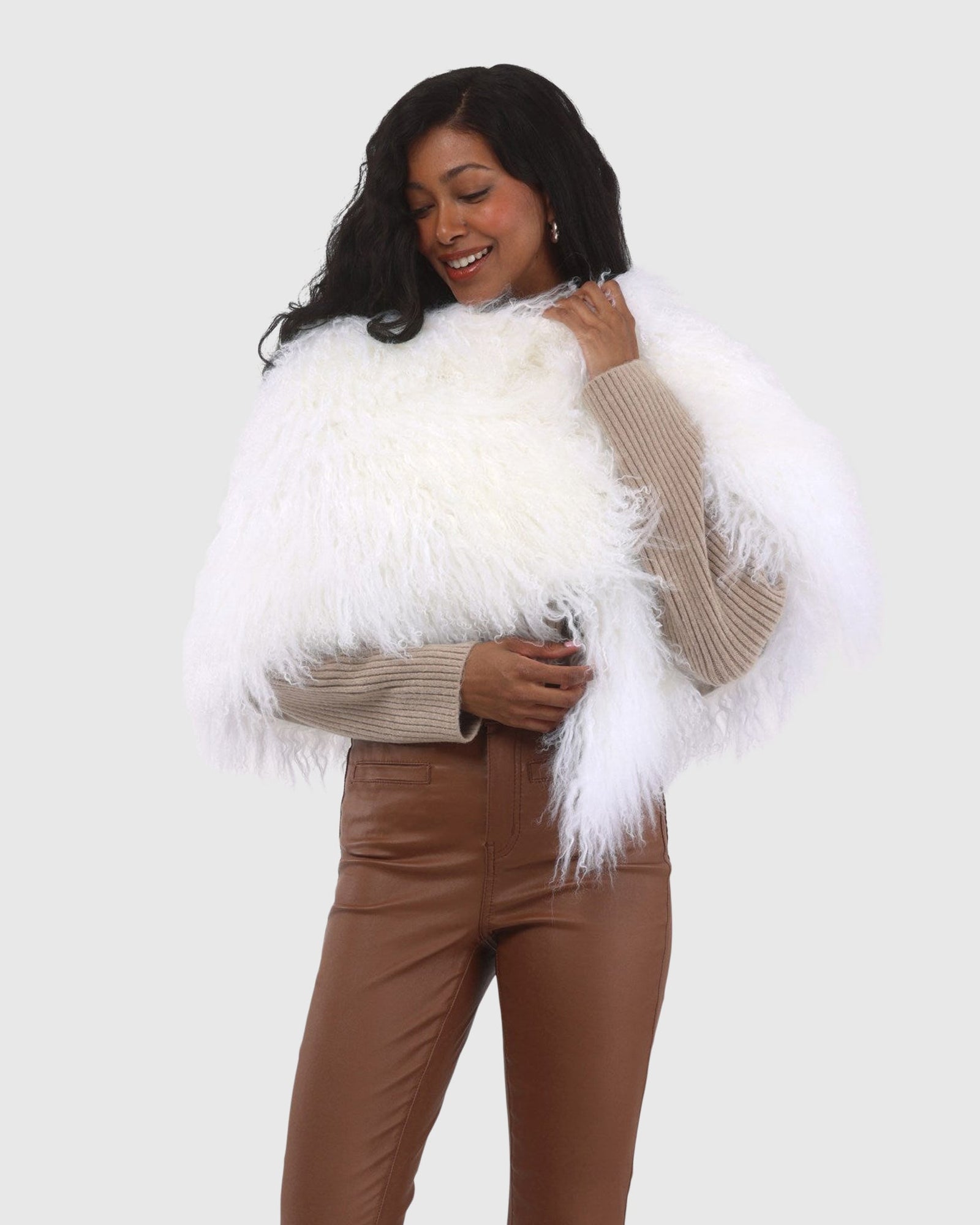 Select Mongolian Lamb Shawl | White