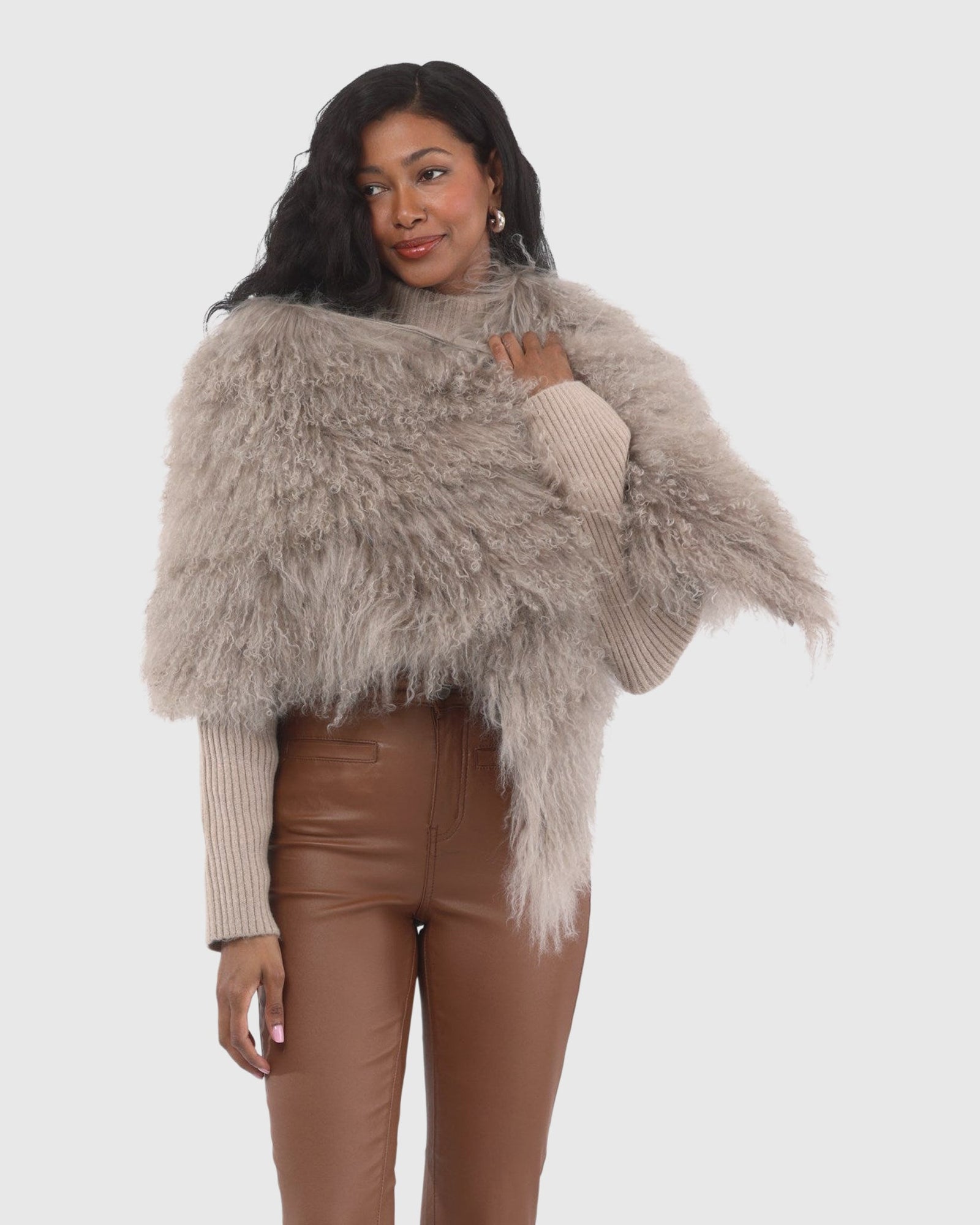 Select Mongolian Lamb Shawl | Silver Blue