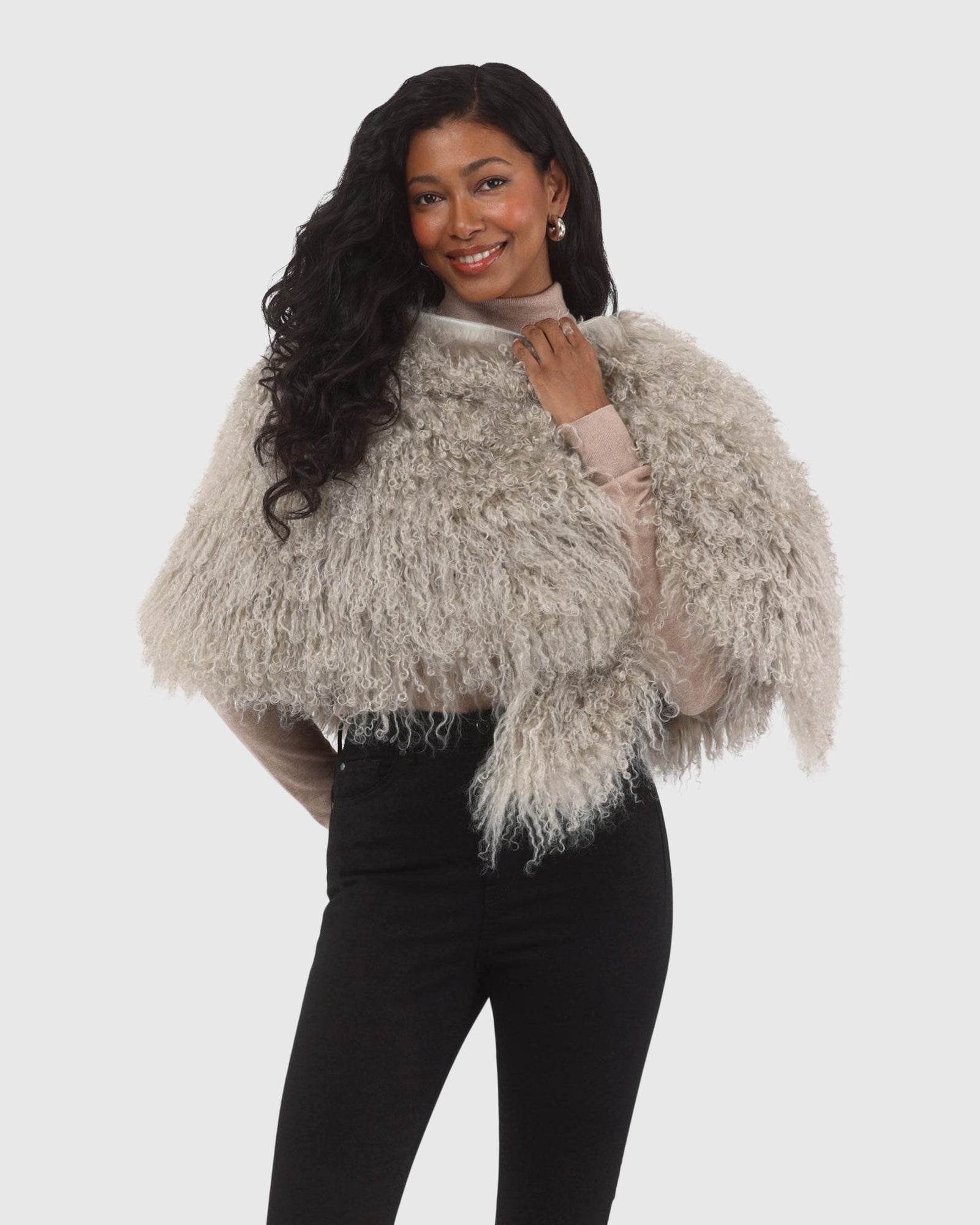 Select Mongolian Lamb Shawl | Light Gray