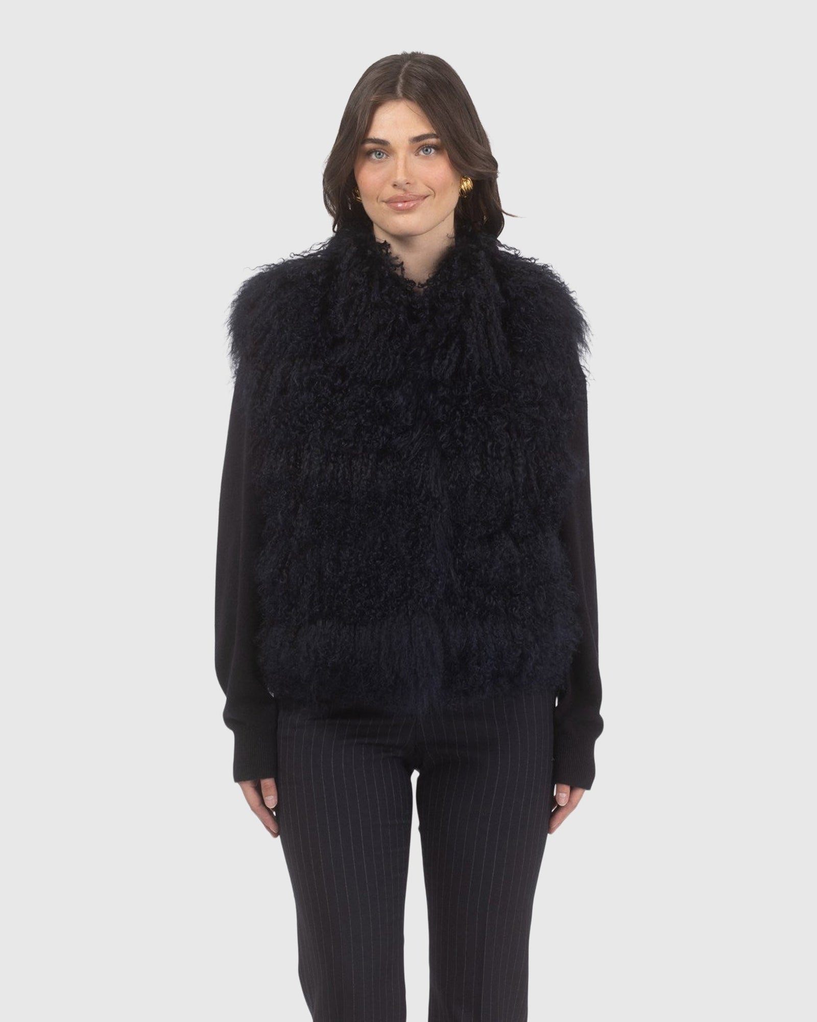 Select Mongolian Lamb Vest | Navy