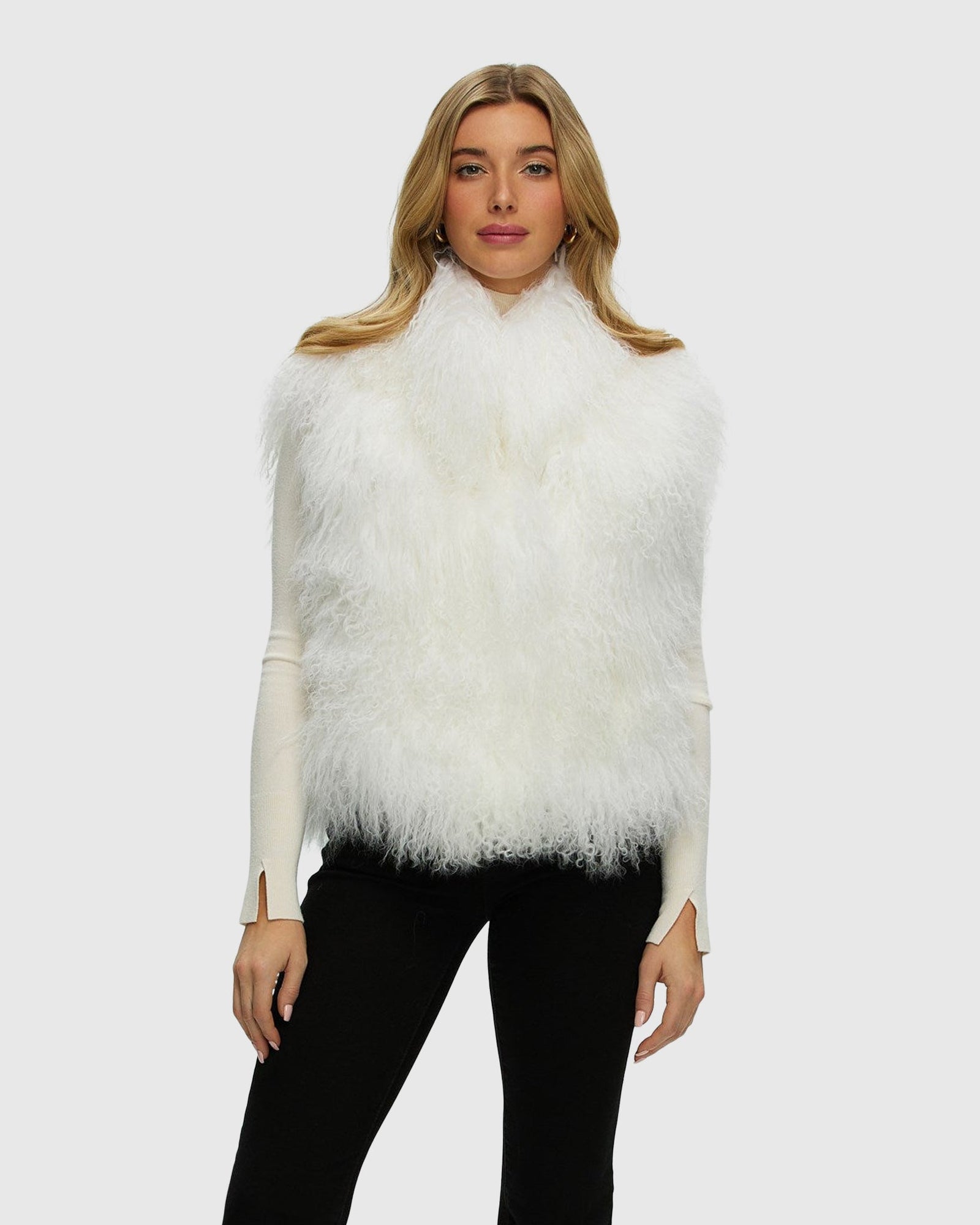 Select Mongolian Lamb Vest | White