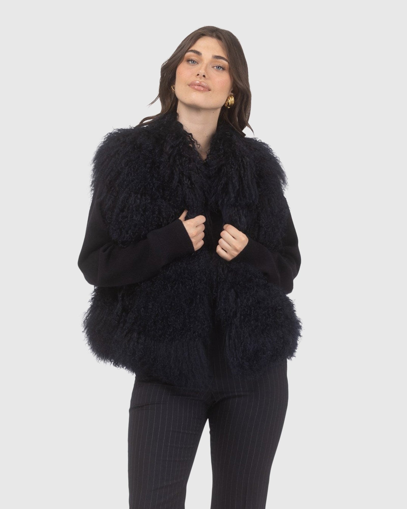 Select Mongolian Lamb Vest | Navy