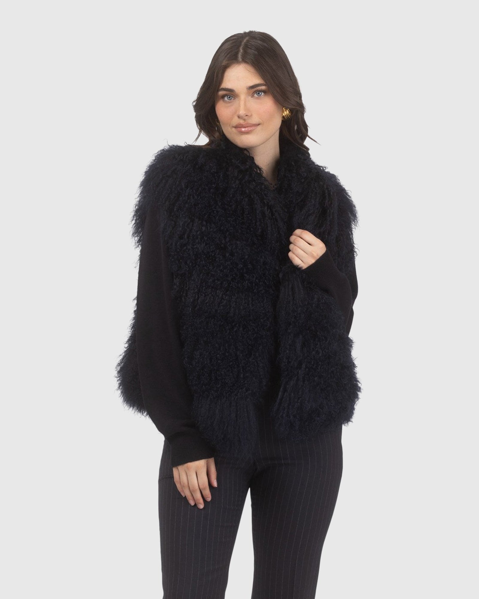 Select Mongolian Lamb Vest | Navy