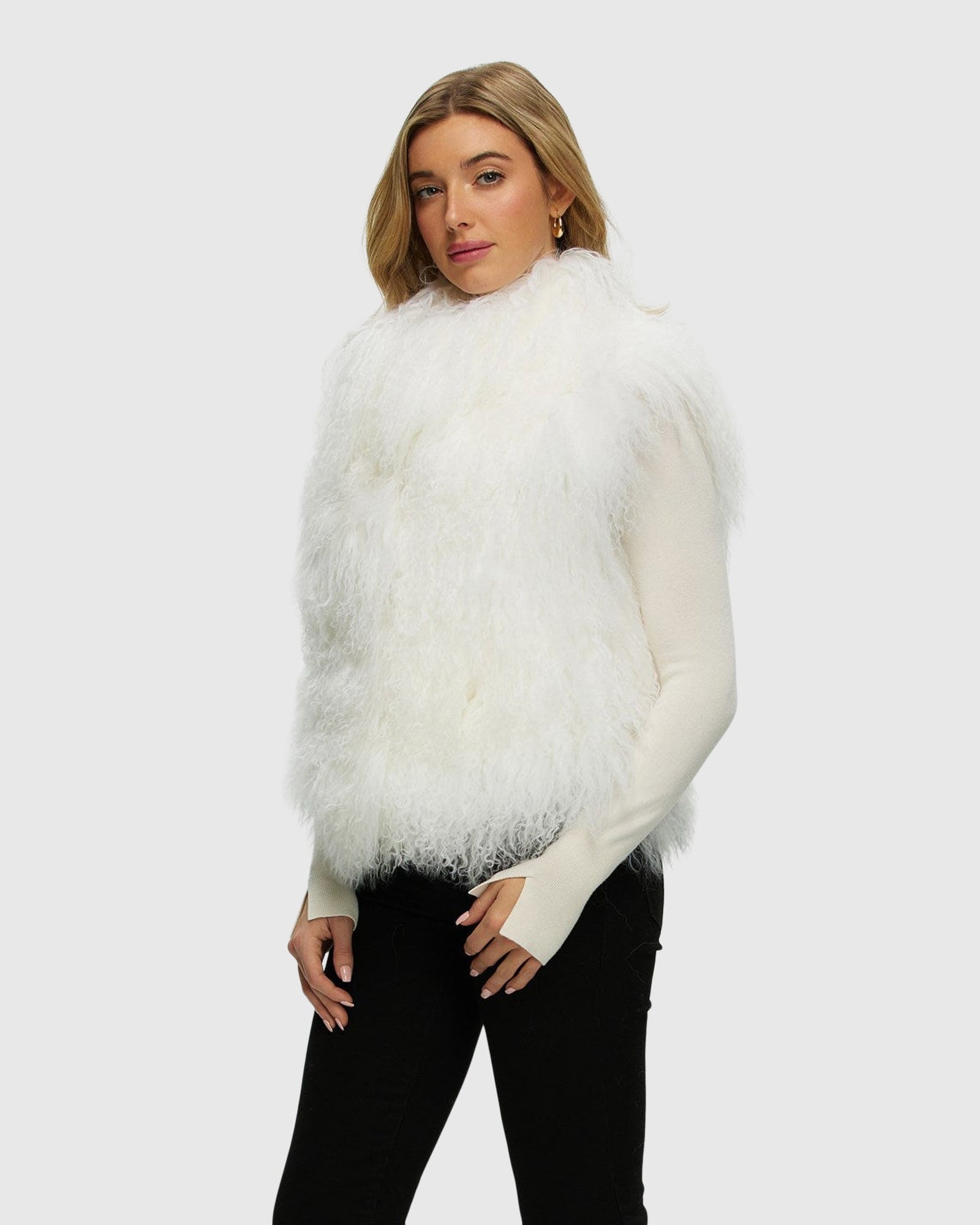 Select Mongolian Lamb Vest | White