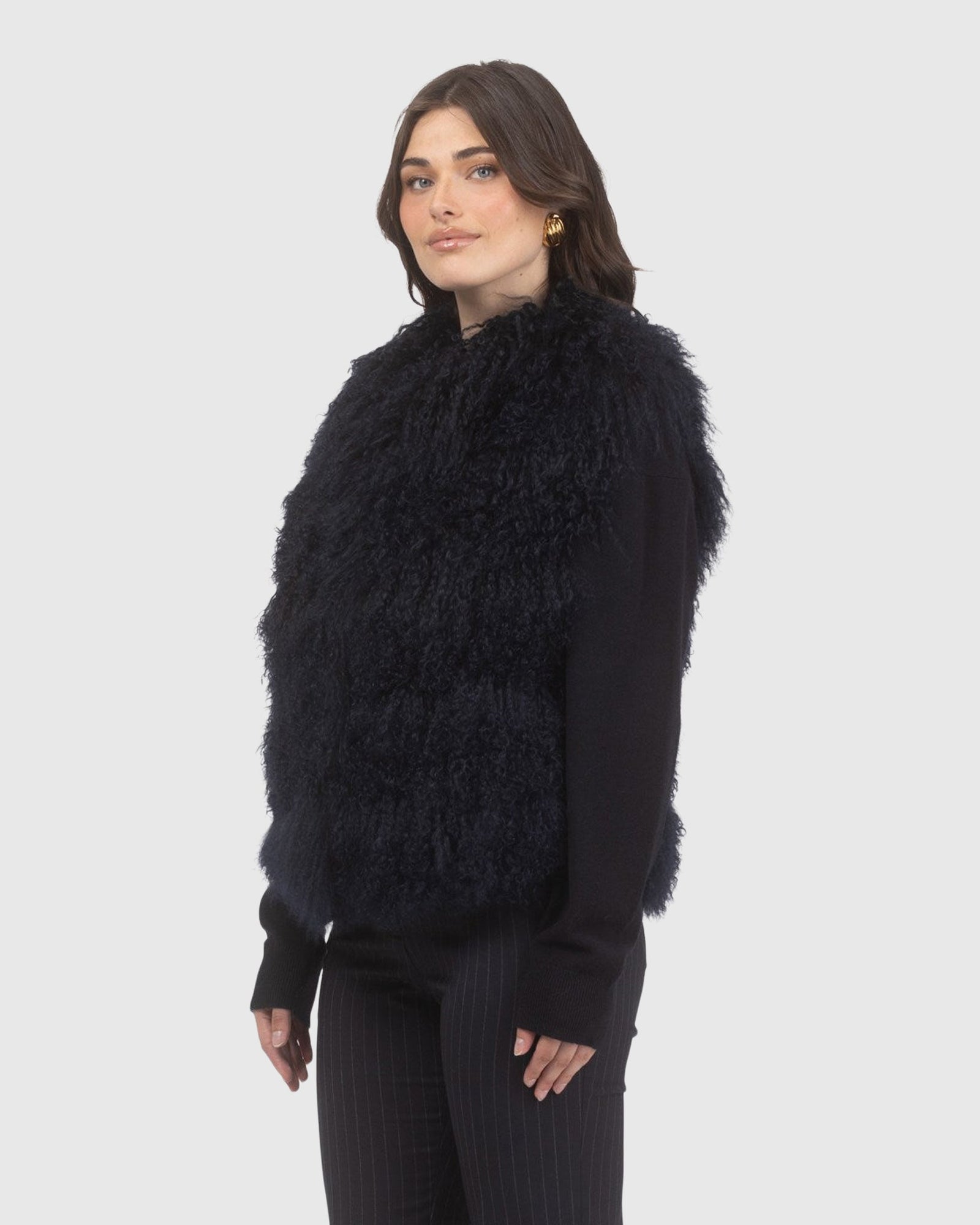 Select Mongolian Lamb Vest | Navy