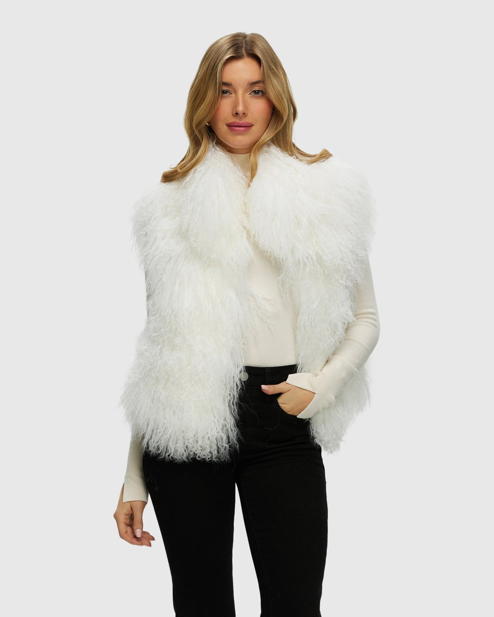 Select Mongolian Lamb Vest | White
