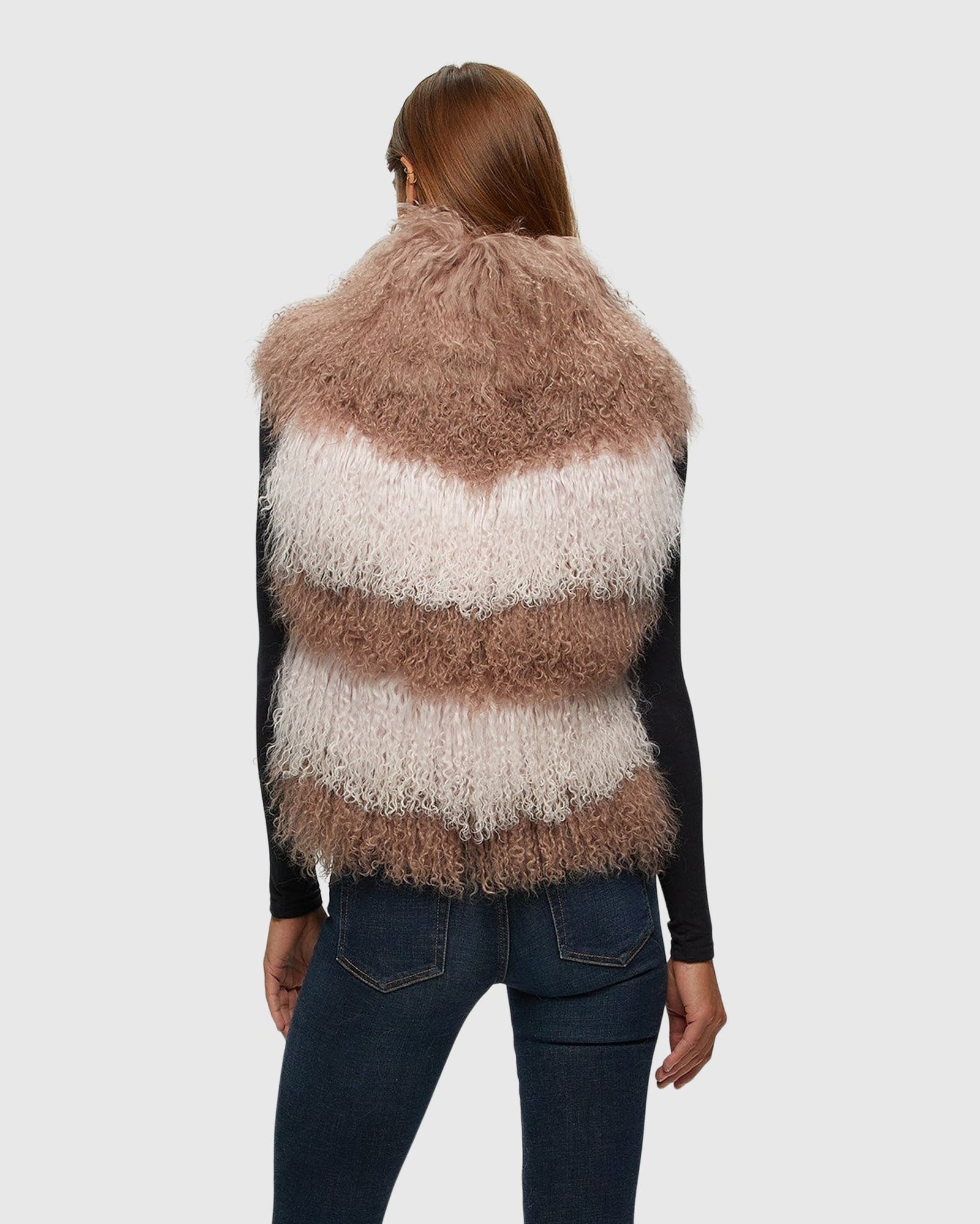 Select Mongolian Lamb Vest With Nylon Trim | Pink/Light Pink