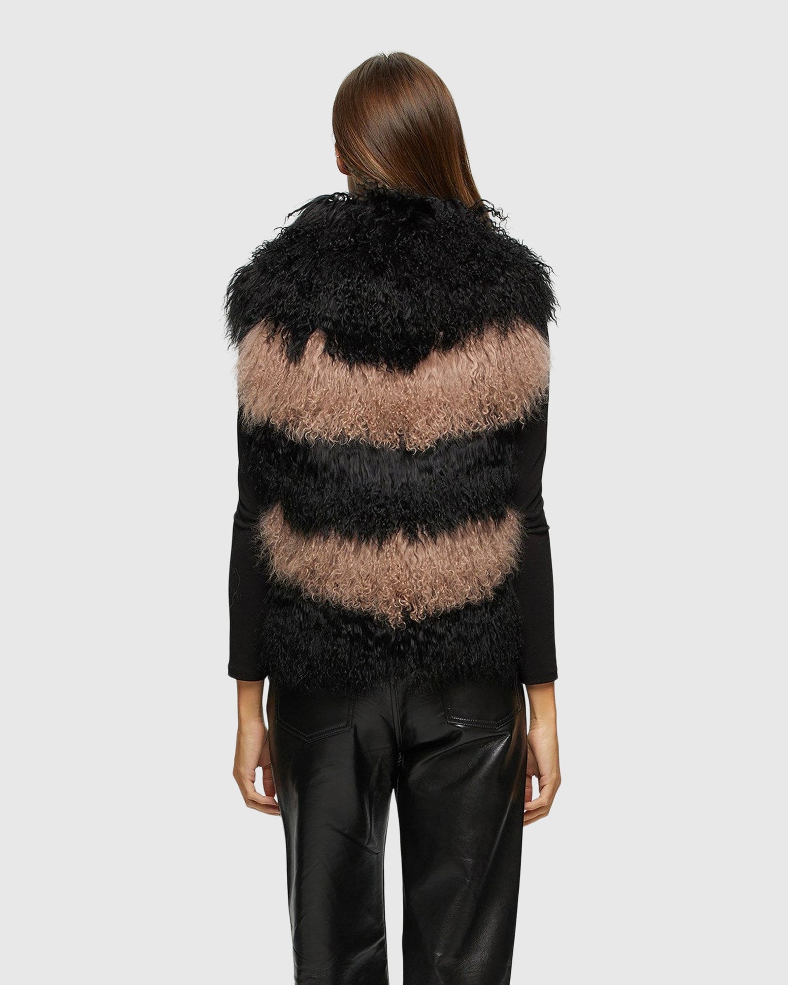 Select Mongolian Lamb Vest With Nylon Trim | Black/Pink