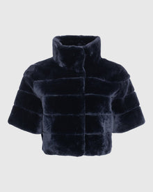 Select Shearling Lamb Bolero With Cropped Sleeves | Navy