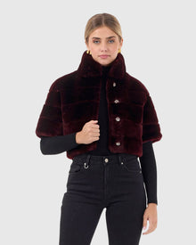 Select Shearling Lamb Bolero with Cropped Sleeves | Burgundy