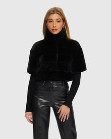 Select Shearling Lamb Bolero with Cropped Sleeves | Black