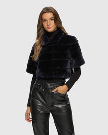 Select Shearling Lamb Bolero With Cropped Sleeves | Navy
