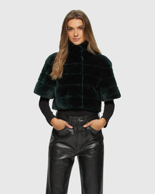Select Shearling Lamb Bolero With Cropped Sleeves | Emerald