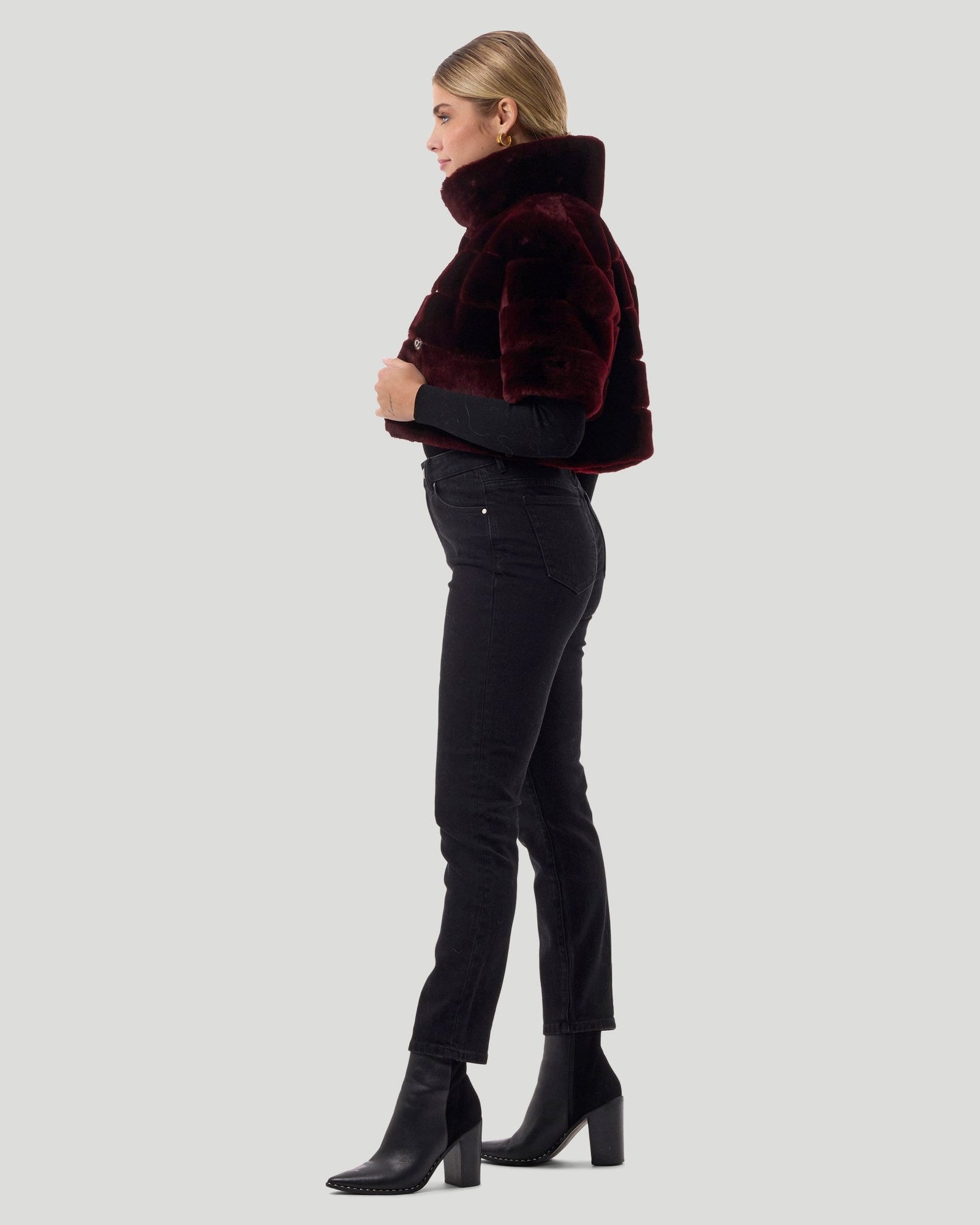 Select Shearling Lamb Bolero With Cropped Sleeves | Women | Burgundy