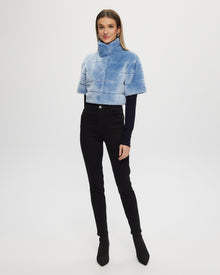 Select Shearling Lamb Bolero with Cropped Sleeves | Sky Blue