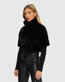 Select Shearling Lamb Bolero with Cropped Sleeves | Black