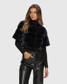 Select Shearling Lamb Bolero With Cropped Sleeves | Navy