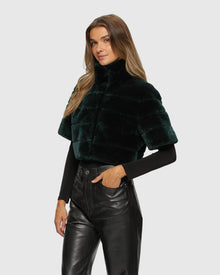 Select Shearling Lamb Bolero With Cropped Sleeves | Emerald