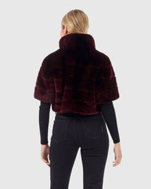 Select Shearling Lamb Bolero with Cropped Sleeves | Burgundy