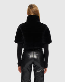 Select Shearling Lamb Bolero with Cropped Sleeves | Black